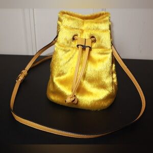 Faux Calf Hair Drawstring Shoulder Bag